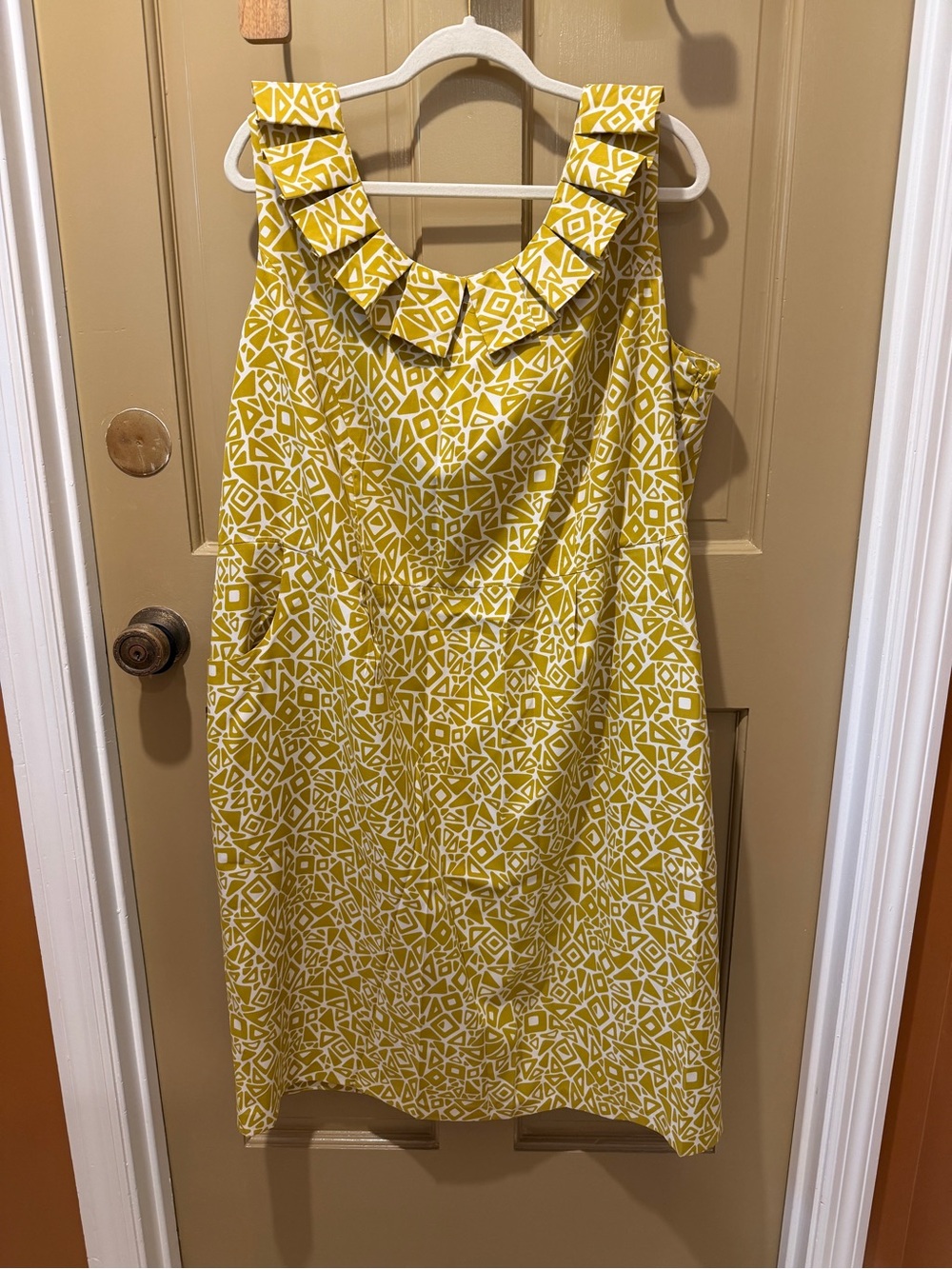 Allison Woods midcentury print chartreuse dress